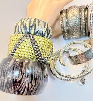 Vintage Jewelry Lot: 10, Bracelets Cuffs Bangles Earrings Gold Silver 1980s